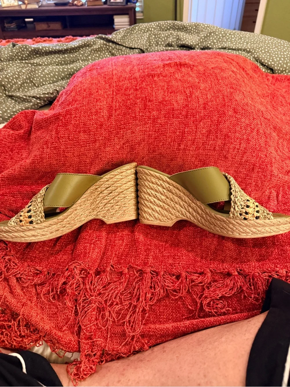 Spring Step Olive Green Woven Crossover Slide Mules
